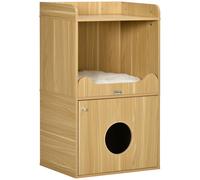 PawHut Casa de baño para gatos mueble de arena para gatos 3 niveles compartimiento cerrado con una puerta 1 cojín 60x45x103 cm Aosom España