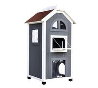 PawHut Casa de Gato para Cama o arenero para Gatos, Armario para Gatos, Interior, Madera de Abeto, Techo asfaltado, Gris, 59 x 55 x 109 cm