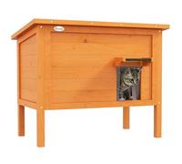 PawHut Casa de Madera para Gatos, Cueva Exterior Aislada Con Cortina en la Puerta, Casita para Animales en Diseño Elevado, para Jardín, Balcón, Naranja, 60 x 60 x 81,5 cm