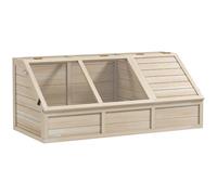 PawHut Casa de Madera para Tortugas con Tapa abatible 120x55x50cm Natural | Recinto para tortugas exterior, Animales pequeños, Pestillos, 2 espacios separados, Jaula para conejos sin fondo ext.