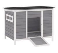 PawHut Casa de patos resistente a la intemperie de madera con base extraíble, ventana corredera, techo de asfalto con rampa, gallinas para 2-3 patos, color gris, 93 x 70 x 72 cm