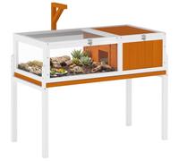 PawHut Casa de tortuga de madera con casa principal comedero para anfibios, color naranja
