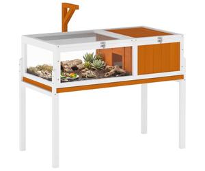 PawHut Casa de tortuga de madera con comedero para anfibios naranja