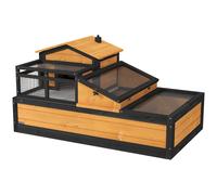 PawHut Casa de Tortugas, 2 Niveles, para Interior y Exterior, Bandeja extraíble, Madera de Pino, Amarillo Aosom España