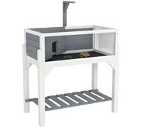 PawHut Casa de Tortugas de Madera con Estante Bandeja 90x84,5x47,5 cm Gris | Terrario de Reptiles, Soporte para Lámpara, Paneles Transparentes, Techo Abatible, Caseta para Tortugas Exterior Interior