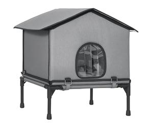 PawHut Casa Gato Exterior Impermeable aislada cojín para Gatitos Gris | Perrera gato, base elevada, refugio plegable para gato callejero, interior exterior