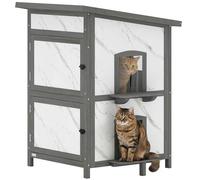 PawHut Casa Gato Madera 2 Pisos Exterior con Ventana Blanco 60x60x88cm