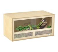 PawHut Casa Multiusos para Reptiles, Terrario de Madera con Puertas Corredizas de Cristal y Paneles de Malla, 60x29.5x29.5 cm, para Lagartos, Camaleones, Serpientes