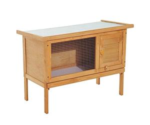 PawHut Casa para Conejos Exterior Conejera Grande de Patas Elevadas con Bandeja Extraíble Fácil de Limpiar Estable Buena Ventilación 90x45x65cm Color Madera