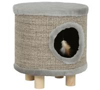 PawHut Casa para Gatos 3 en 1 Taburete Reposapiés Cama para Gatos con Rascador Patas de Madera Pluma 36x36x38 cm Gris Aosom España