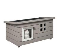 PawHut Casa para Gatos al Aire Libre con Parte Superior Que se Puede Abrir, Techo de Asfalto, Ventana, Gris