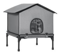 PawHut Casa para gatos al aire libre, impermeable, aislada, con base elevada, cojín, refugio plegable para gatitos de interior y exterior, color gris