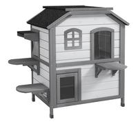 PawHut Casa para Gatos Cabaña para Gatos Cueva para Gatos, 2 Pisos, resistente a la intemperie, 78,1x55,2x90,8 cm, Blanco + Gris Aosom España