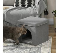 PawHut Casa para Gatos Cama para Gatos Casita para Gatos con Tablero de Rascar y Puerta para Interior 36,5x36,5x36,5 cm Gris