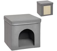PawHut Casa para Gatos con Tablero de Rascar y Puerta para Interior - Cama Casita 36,5x36,5x36,5 cm Gris