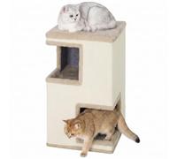 PawHut Casa para Gatos de 3 Niveles para Interior, Cueva Semicerrada con Rascadores en Todos los Lados, 2 Refugios, Cojines y Cama Superior, Mueble para 2 Gatos, Beige