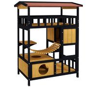 PawHut Casa para Gatos de 4 Niveles 84x60x116 cm Refugio para Gatos con Puente Colgante Balcón y Techo Asfáltico Natural Aosom España