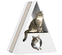 PawHut - Casa para Gatos de Interior, 2 Niveles, casa para Gatos, Cama para Gatos de Interior, con 2 alfombras y 4 rascadores de sisal, escondite cómodo, cabaña para Gatos de Madera, Blanco y Beige