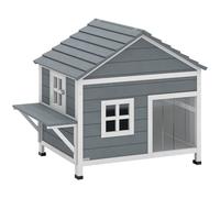 PawHut Casa para gatos de madera 2 pisos caseta con techo abatible impermeable, plataforma lateral, 101x72,5x81cm, Gris Aosom España