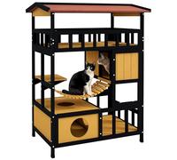 PawHut Casa para Gatos de Madera 84x60x116 cm Caseta para Gatos Exterior