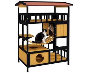 PawHut Casa para Gatos de Madera 84x60x116 cm Caseta para Gatos Exterior