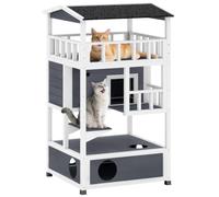 PawHut Casa para Gatos de Madera 75,5x75x137 cm con Techo Asfáltico Gris Gray