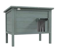 PawHut Casa para gatos nicho de exterior en madera elevada con techo abatible aislada 85x50x68,5 cm Grisoscuro y Negro Aosom España