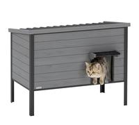 PawHut Casa para gatos resistente a la intemperie de madera con techo abatible, suelo extraíble, entrada 85 x 55 x 70 cm, cueva para gatos de hasta 12 kg, para interior y exterior, jardín, balcón