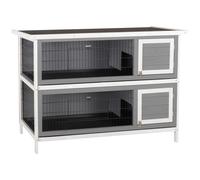 PawHut Casa para pequeños animales para cobayas y conejos enanos, de dos pisos, madera, gris Aosom España