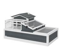 PawHut Casa para tortugas, 2 niveles, para interior y exterior, balcón, madera de abeto, gris Aosom España