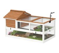 PawHut Casa para tortugas de madera con dos casas principales, soporte para lámparas, jaula de reptiles para exteriores, terrario para tortugas, reptiles, 116 x 70,5 x 69,5 cm, naranja