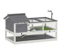 PawHut Casa para Tortugas de Madera con Dos Casas Principales Techo Abatible Soporte para Lámpara Gris Aosom España