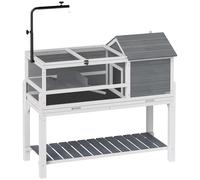 PawHut Casa para Tortugas de Madera con Soporte para Lámpara Ajustable Techos Abatibles Bandeja Extraíble y Estante Inferior