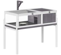 PawHut Casa para Tortugas de Madera con Techo de Malla Bandeja Extraíble y Soporte para Lámpara 104x53x82 cm Gris y Blanco