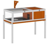 PawHut Casa para Tortugas de Madera Recinto con Casa Principal Ventana Tapa 104x53x82 cm Blanco y Naranja Aosom España