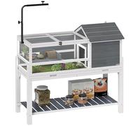 PawHut Casa para Tortugas de Madera, Terrario para Reptiles con Soporte para Lámpara Ajustable, Techos Abatibles, Bandeja Extraíble, Estante de Almacenaje y Paneles Transparentes, Caseta para Tortugas