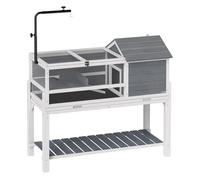 Pawhut casa para tortugas de madera, terrario para reptiles con soporte para lámpara ajustable, techos abatibles, bandeja extraíble, estante de almacenaje y paneles transparentes, caseta para tortugas