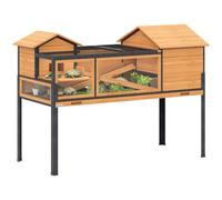 PawHut Casa para Tortugas, Habitat de Madera de 2 Plantas con 2 dormitorios, recinto Interior Exterior con rampas, Techo Trabajable y Bandeja, Jaula Grande para Reptiles, 128x63x96cm, Amarillo