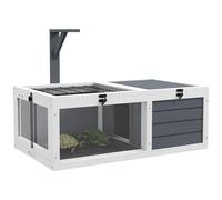 PawHut Casa para Tortugas Recinto con Soporte de lámpara de Madera Gris