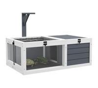 PawHut Casa para Tortugas Recinto con Soporte de lámpara de Madera Gris | Mesa de madera para tortugas, Tapas abatibles, Bandejas extraíbles