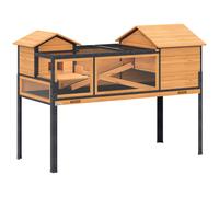 PawHut Casa para tortugas, recinto para pequeños animales, 2 compartimentos, 2 niveles, ventanas, rampas, accesorios, madera, acero, amarillo Aosom España