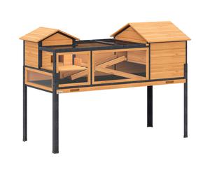 PawHut Casa para tortugas, recinto para pequeños animales, 2 compartimentos, 2 niveles, ventanas, rampas, accesorios, madera, acero, amarillo Aosom España