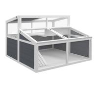 PawHut Casa recinto jaula para pequeño animal tortuga con 2 espacios techo en policarbonato 3 puertas rampa 115 x 115 x 82 cm gris