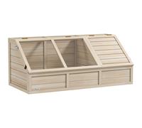 PawHut Casa recinto jaula para pequeño animal tortuga de madera con tapa abatible, cerrojos, 2 espacios distintos, madera natural