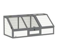 PawHut Casa Tortuga con casa Principal Anfibios 120x55x50cm Blanco | Recinto de madera para tortuga, zona de juegos, tapa abatible, cerradura, jaula para reptiles, conejera