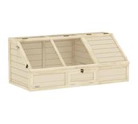 PawHut Casa Tortuga con casa Principal anfibios120x55x50cm Madera Natural | Recinto de madera para tortuga, zona de juegos, tapa abatible, cerradura, jaula para reptiles, conejera