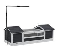 PawHut Casa Tortuga Exterior 2 Nidos Techo Abrible Gris | Recinto exterior para tortugas de madera, soporte de lámpara ajustable, ventana de acrílico transparente