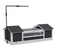 PawHut Casa tortuga terrestre exterior recinto tortuga 2 escondites soporte de lámpara ajustable madera maciza 120x56,5x43 cm Gris Aosom España