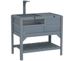 PawHut Casa Tortugas con Estante para Reptiles pequeños, de Madera, Gris | Escondite, refugio, guarida, área de carrera, soporte para lámpara, bandeja, interior, exterior