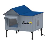 PawHut Caseta Calefactada para Gato de Exterior Impermeable Base Elevada 5 cm Colchón Calefactor 55°C 51 x 41 x 55 cm Gris Claro